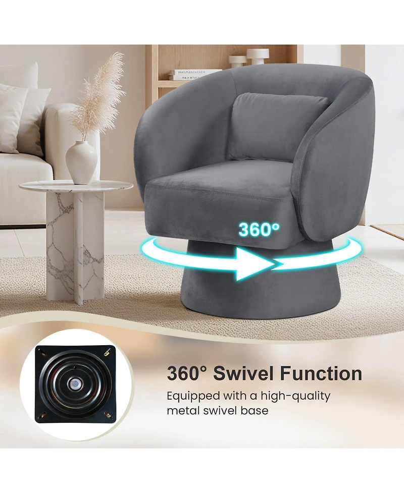 Gouun 360-Degree Swivel Barrel Chair with Lumbar Pillow