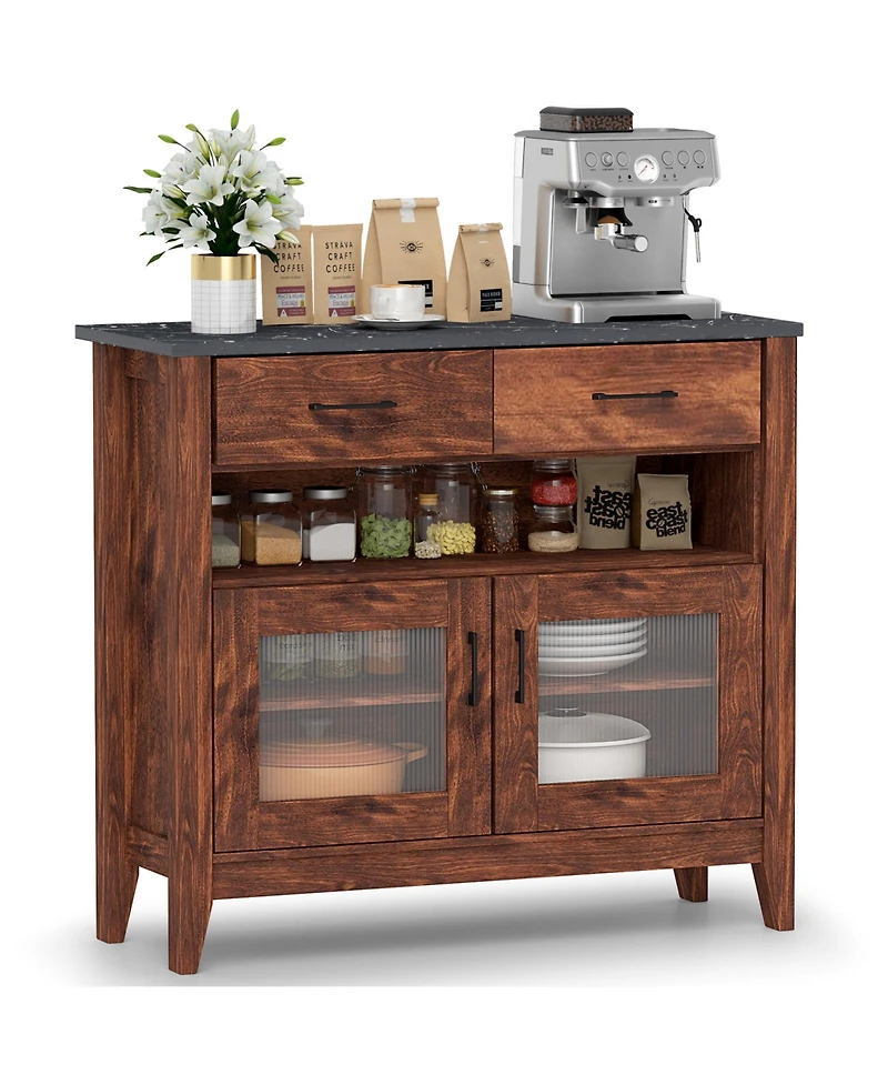 Sugift Coffee Bar Cabinet with 2 Drawers and 1 Open Compartment