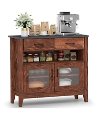 Sugift Coffee Bar Cabinet with 2 Drawers and 1 Open Compartment