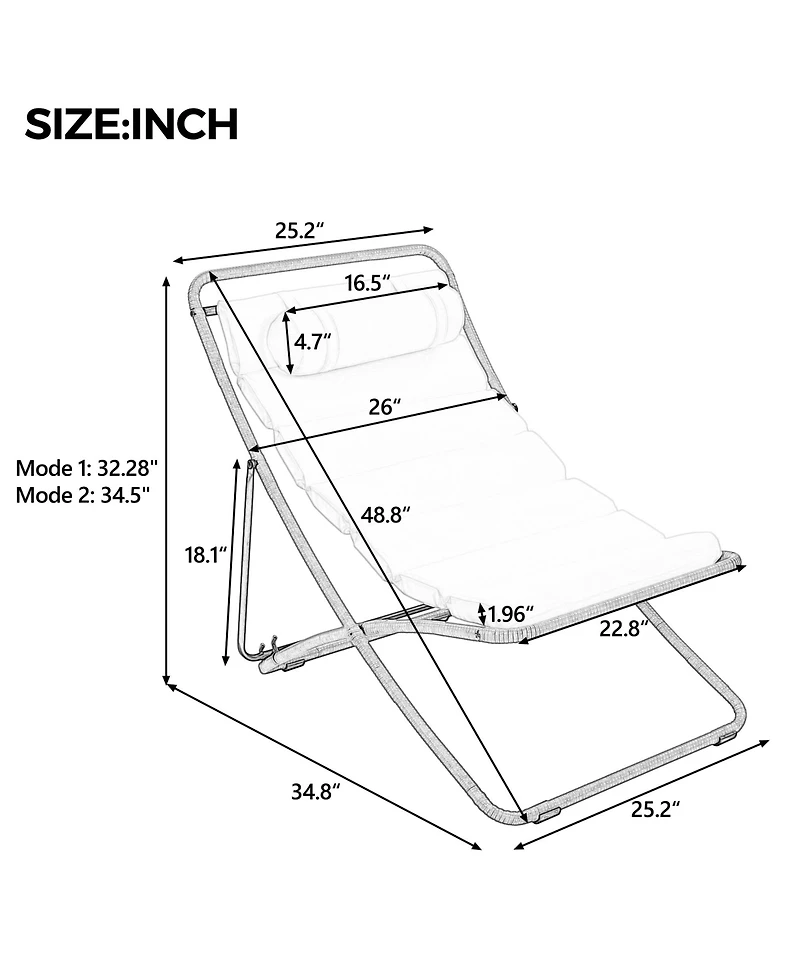 Rainsken 2-Piece Foldable Rattan Lounge Chair Set, Outdoor Reclining Chair with Adjustable Backrest, Thick Cushion and Removable Headrest for Beach