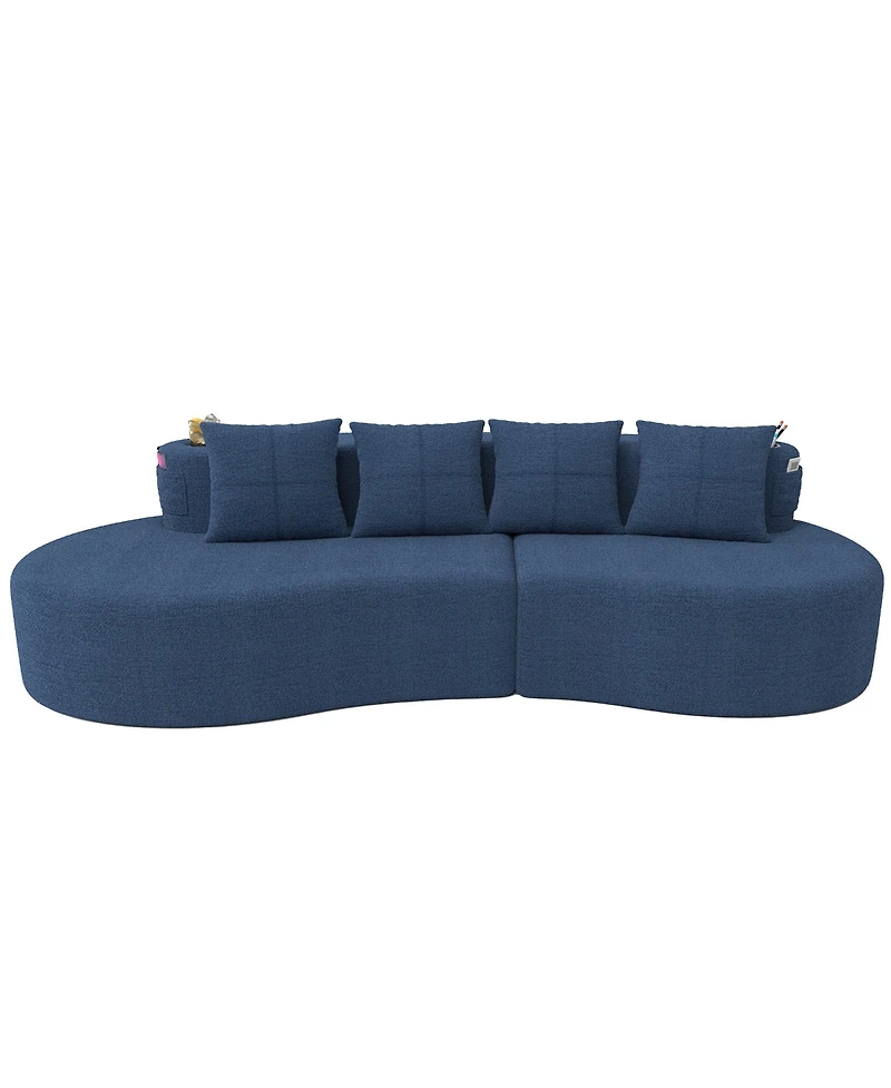 Rainsken 3-Seater Half Moon Curved Sectional Sofa, Modern Modular Couch with Soft Chenille Fabric, 2 Cup Holders and Side Pockets for Living Room