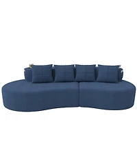 Rainsken 3-Seater Half Moon Curved Sectional Sofa, Modern Modular Couch with Soft Chenille Fabric, 2 Cup Holders and Side Pockets for Living Room