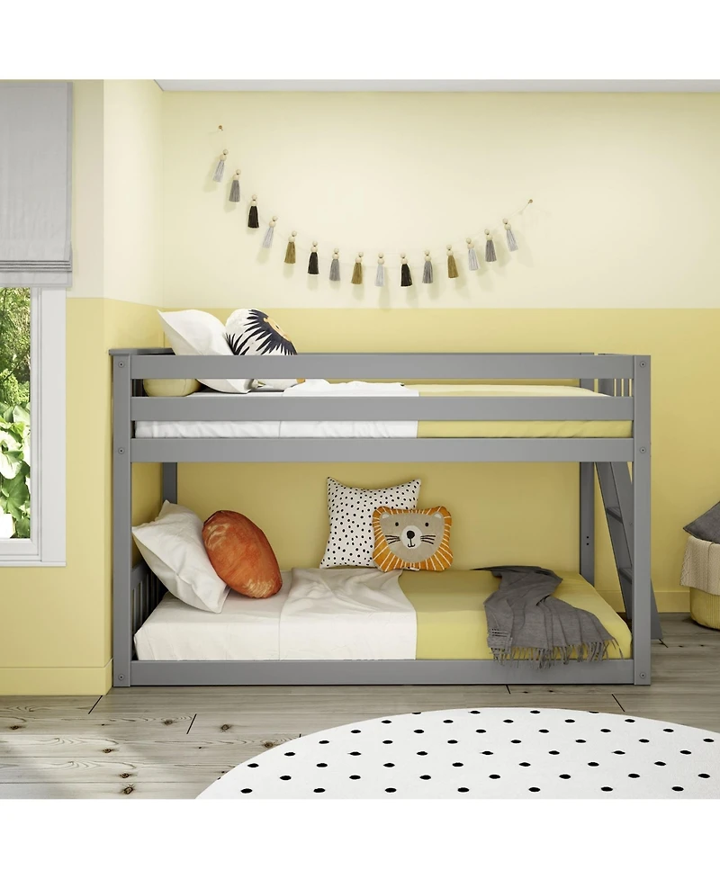 Max & Lily Solid Wood Twin over Low Bunk Bed with Ladder on End For Kids