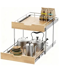 Yigii Solid Wood Wire Pull-Out Cabinet Organizer for Kitchen, Easy Install