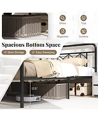 Sugift Full Size Platform Bed with High Headboard and Snap Lock Metal Slats