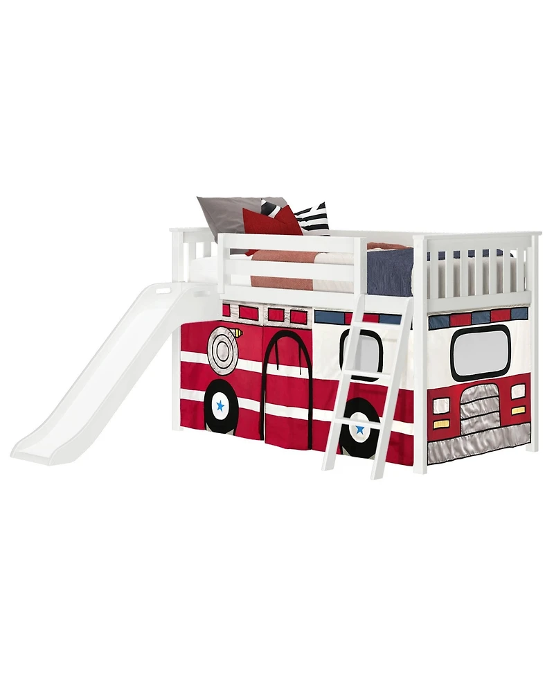 Max & Lily Low Loft With Easy Slide and Firetruck Curtain