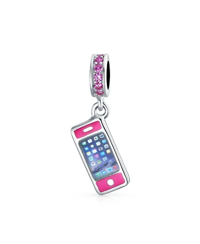 Bling Jewelry Cell Mobile Smart Phone Dangle Charm Bead Enamel Sterling Silver Fits Bracelet