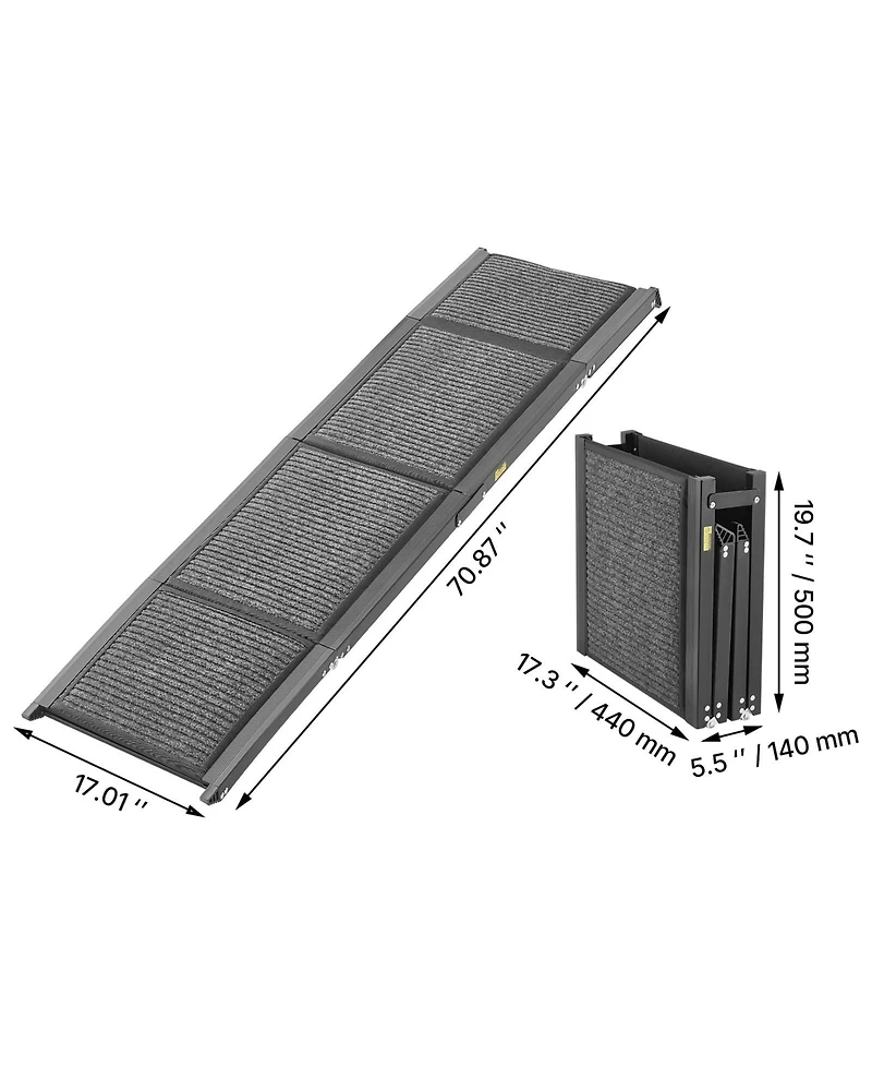 Aostirmotor 71" Folding Dog Ramp for Cars, Suv and Truck. Non-slip felt surface, supports up to 250lbs, portable design, ideal