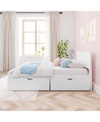 Max & Lily Full Size Bed Frame with Storage Drawers, Solid Wood Platform Bed for Kids