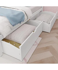 Max & Lily Queen Bed with Storage Drawers, Solid Wood Bed Frame with Panel Headboard, Wood Slat Support, No Box Spring Needed