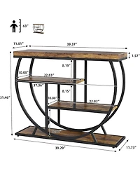 gaomon 3-Tier Industrial Entryway Table with Semicircular Metal Frame, Open Shelf Console Sofa Table for Living Room