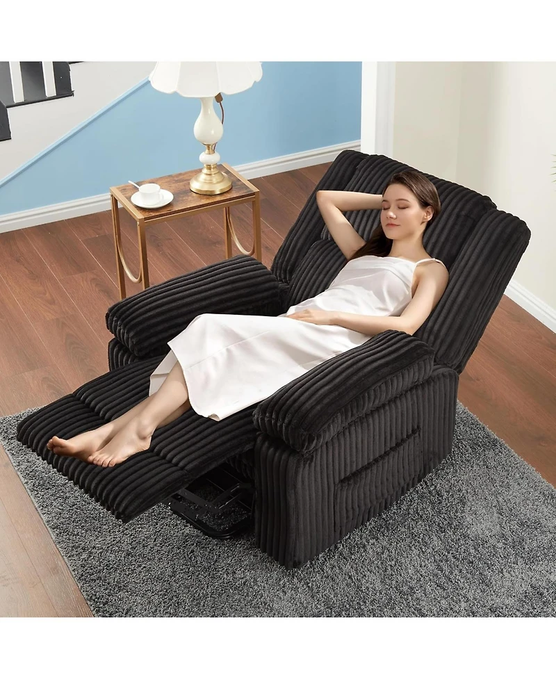 gaomon Corduroy Recliner Chair, Manual Recliner Sofa with Handle, Pillow Top Arms, Thick Padding, Side Pocket