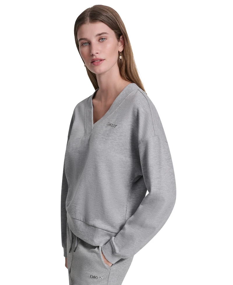 Dkny Sport Women's Metallic Bubble Logo V-Neck Sweatshirt
