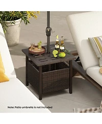 Slickblue All Weather Wicker Patio Side Table with Umbrella Hole for Outdoor Use-Mix
