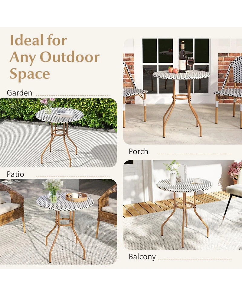 Gouun 27.5 in Pe Rattan Outdoor Bistro Table with Metal Frame