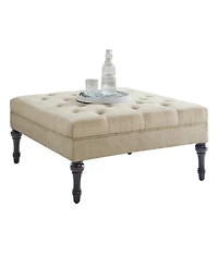 Boyel Living Classic Button-Tufted Linen Ottoman with Wooden Legs, Multi-Functional Footrest