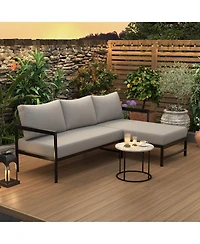 Rainsken All-Weather L-Shaped Outdoor Sofa, 3-Seater Patio Couch with Sturdy Iron Frame and Ultra-Thick Cushions for Balcony, Garden and Backyard