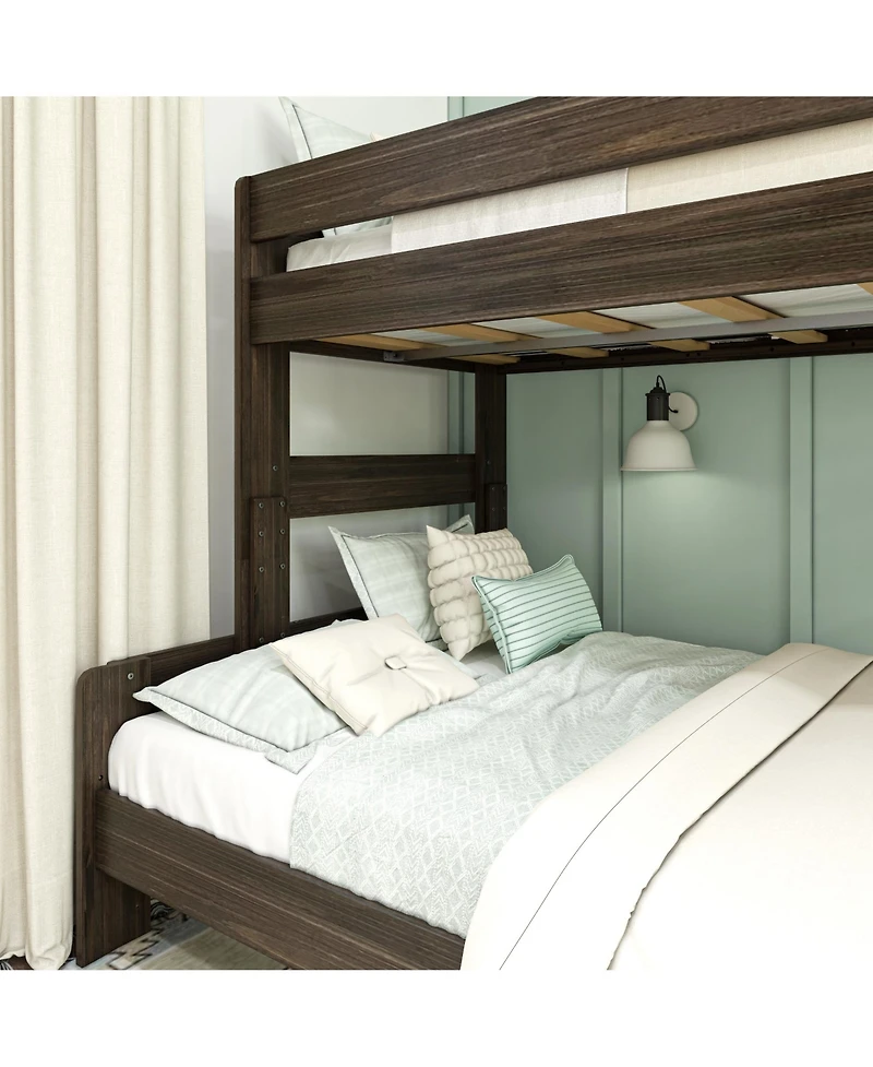 Max & Lily Bunk Bed Twin over Full Size, Modern Farmhouse Solid Wood Bunk Beds for Kids