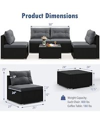 Gouun 5-Piece Wicker Patio Sofa Set with Cushions and Square Coffee Table