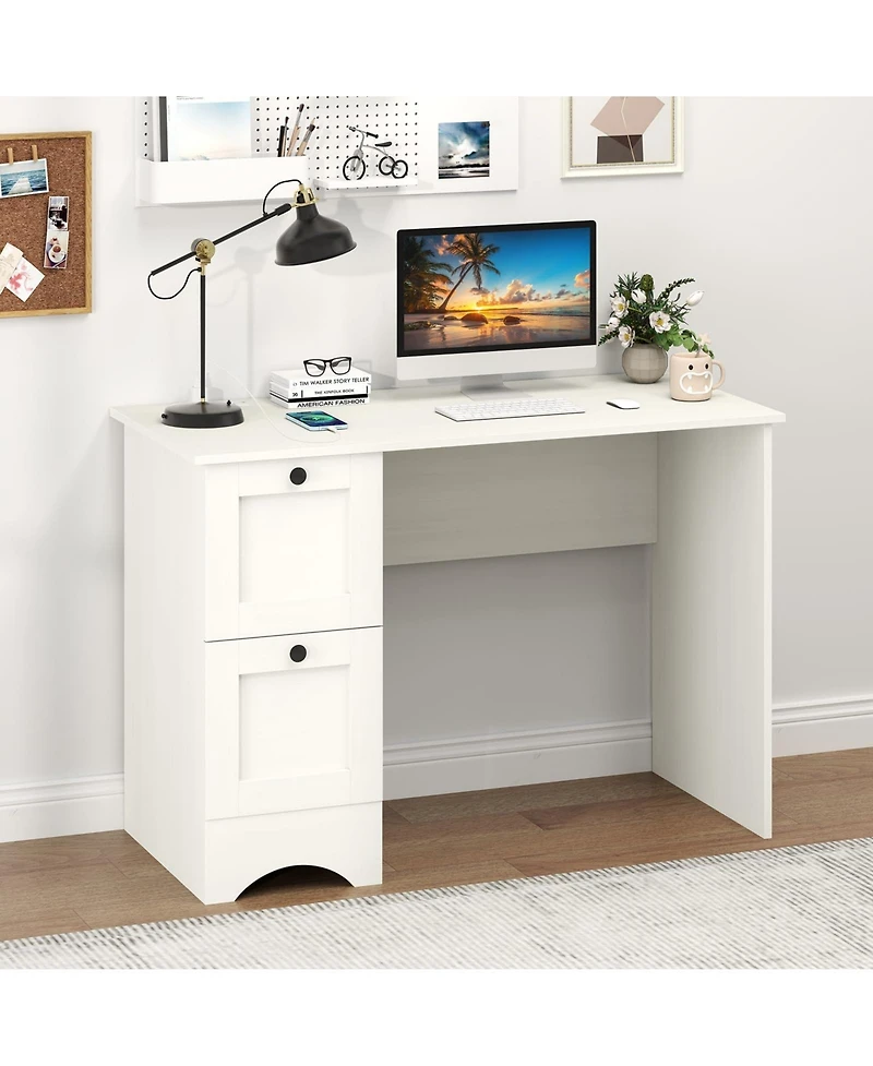 Mecale Wood Computer Desk Workstation with 2 Drawers for Home Office