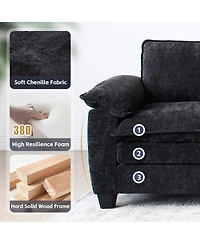 Rainsken 84.2" Chenille Modular Sectional Couch, Deep 2-Seat Sofa with Removable Washable Covers and Pocket Coil Spring Support for Living Room