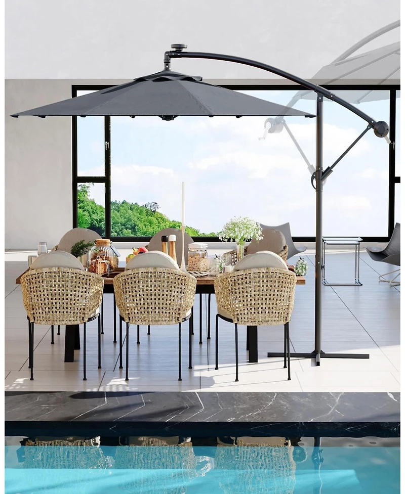 gaomon offset patio umbrella with weighted base, 360degree(s) rotation and infinite tilt for versatile shade on decks, poolsides, lawns, backyards
