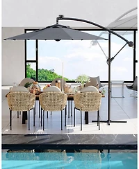 gaomon offset patio umbrella with weighted base, 360degree(s) rotation and infinite tilt for versatile shade on decks, poolsides, lawns, backyards