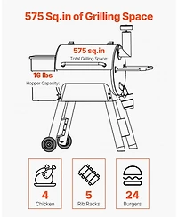 Ecooso Wood Pellet Grill Smoker, 8-in-1 Outdoor Bbq, 575 Sq. In. Cooking Area, Lcd Controller, Meat Probe, 500degree(s)F Max