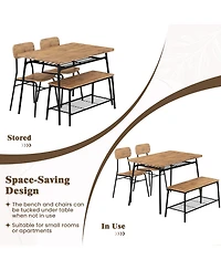Sugift 4 Piece Dining Table Set for 4 Metal Frame with Bench and 2 Chairs