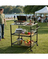 Ecooso Stainless Steel Outdoor Grill Cart with Mesh Shelves