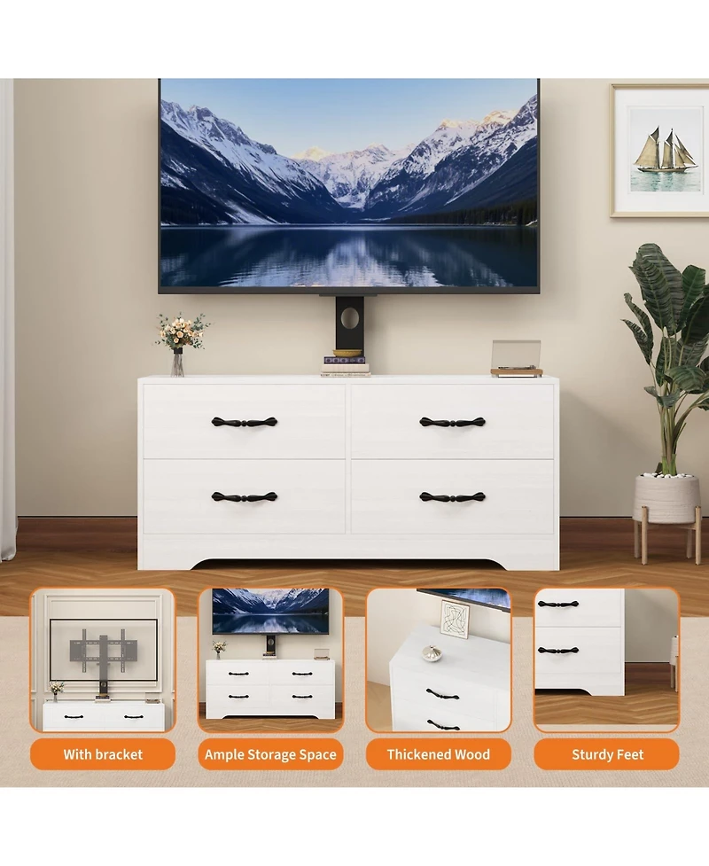 gaomon 63" Modern Tv Stand and Media Console for Up to 75" TVs - Mdf with Adjustable Mount, 6 Drawers.