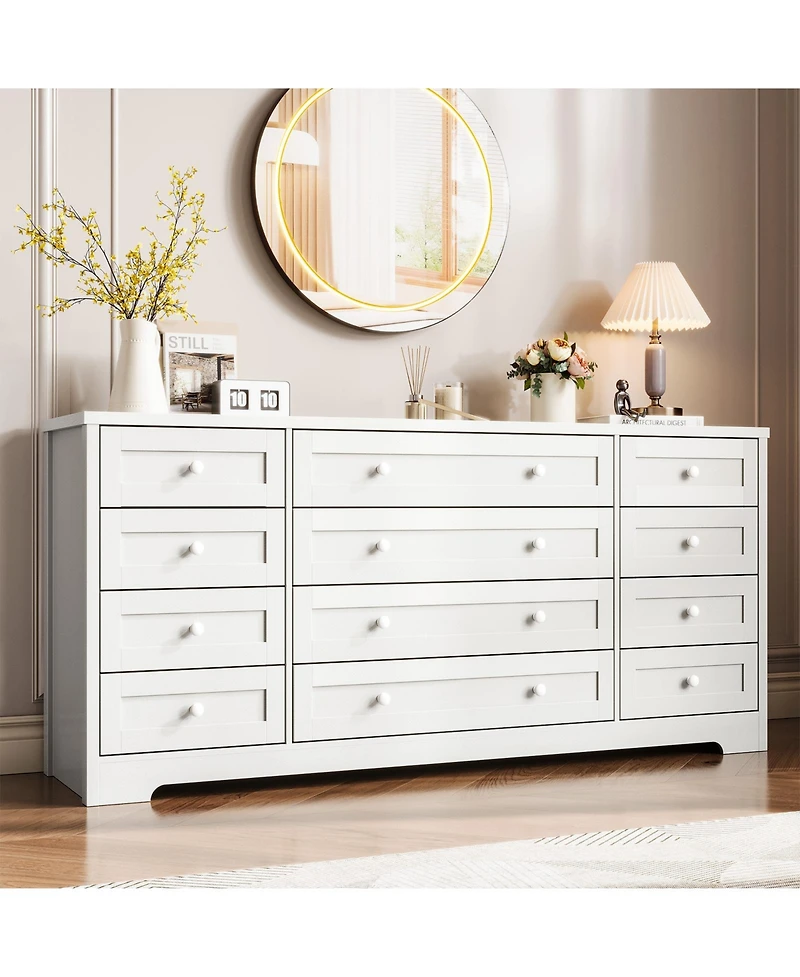 gaomon 12 Drawer Dresser, 63" Wide Wood Chest of Drawers Storage Cabinet.