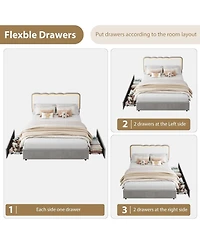 gaomon velvet Led bed frame with storage drawers, adjustable headboard, princess-style frame