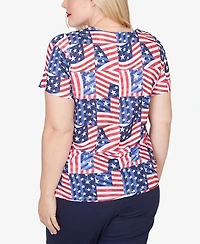 Alfred Dunner Petite Lady Liberty American Flag Patchwork Short-Sleeve T-Shirt