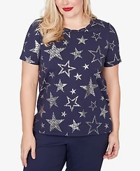 Alfred Dunner Petite Lady Liberty Sparkling Foil Stars Short-Sleeve T-Shirt