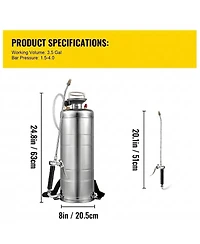 Sugift 3.5Gal Stainless Steel Sprayer, 20" Wand, Adjustable Nozzle for Gardening