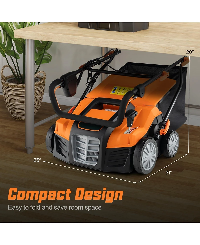 Sugift 16 in Electric Lawn Dethatcher and Scarifier with Collection Bag