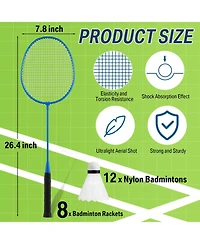 Aronkl 8 Packs Badminton Rackets Set 12 Shuttlecocks Adult Backyard Gym Beach Outdoor