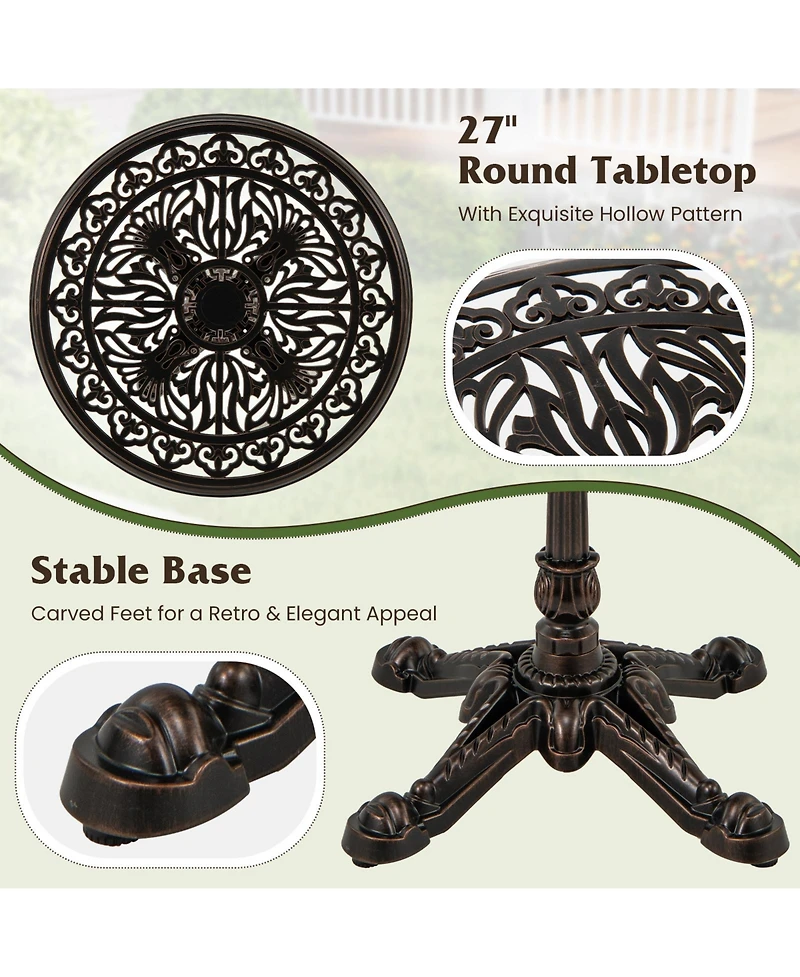 Slickblue 27Inch Round Cast Aluminum Patio Bistro Table with Hollow Top-Copper