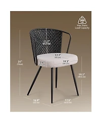 Sailvan Rattan Dining Chairs Farmhouse Upholstered Cane Back Kitchen Chair with Boucle Cushion, Metal Legs and Wingback
