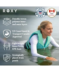 Roxy Uscg Approved Women's Life Vest, Light-weight Epe Foam with Two Quick Release Buckles, for Boating, Fishing and Kayaking