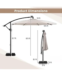 Slickblue Solar Offset Hanging Patio Umbrella 10ft with Base and Lights