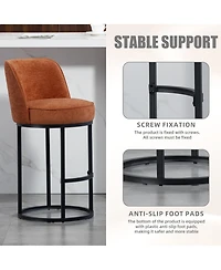 Rainsken Modern Barrel Bar Stools Set of 2 - Linen Fabric Upholstered Counter Height Chairs with Back and Footrest for Kitchen Island