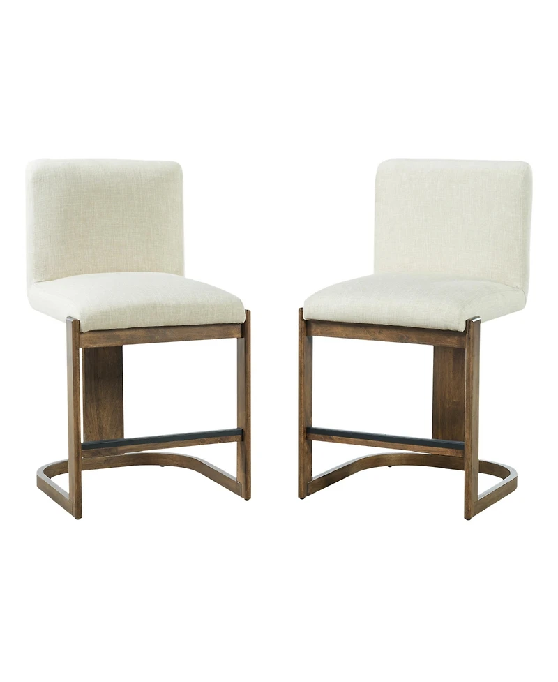 Rainsken Modern Bar Stools Set of 2, 24" Solid Wood Counter Height Chairs with Linen Cushion Seat for Kitchen Island and Home Bar