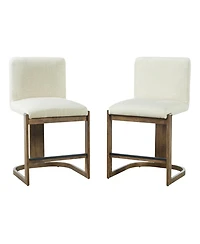 Rainsken Modern Bar Stools Set of 2, 24" Solid Wood Counter Height Chairs with Linen Cushion Seat for Kitchen Island and Home Bar