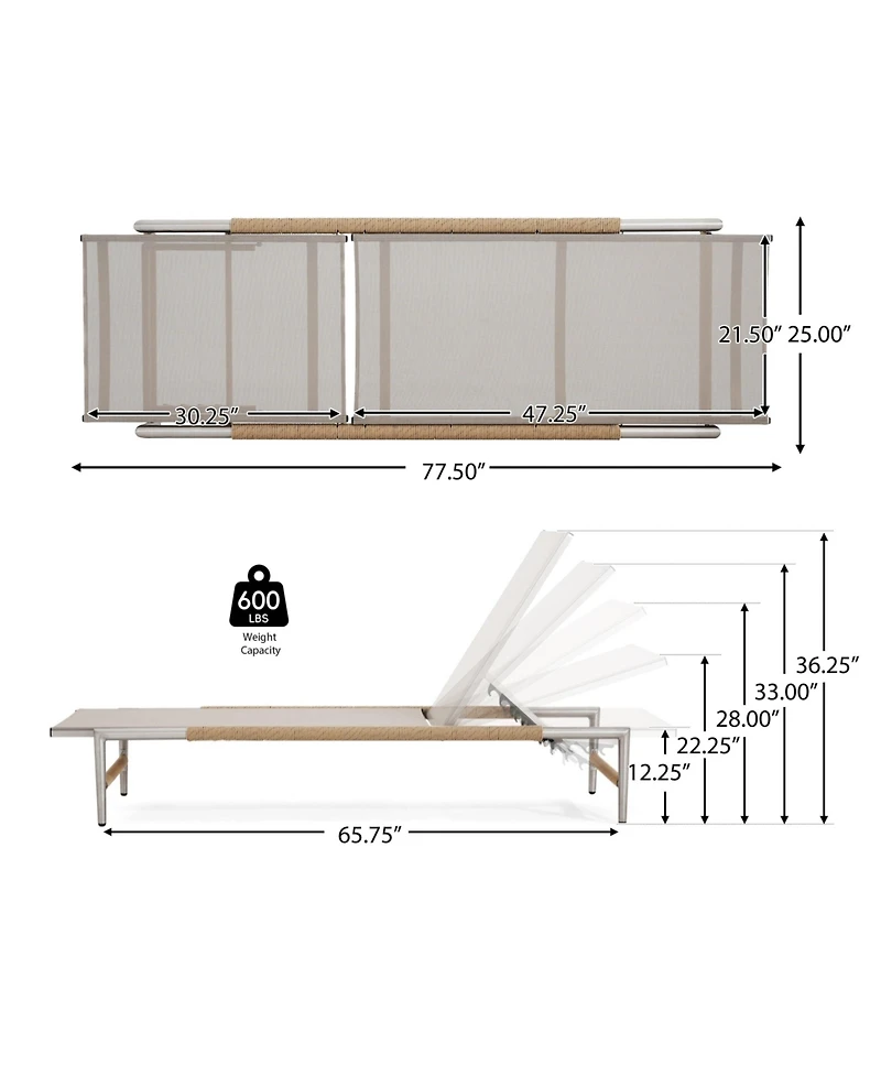 Mondawe 2-Piece Adjustable Patio Chaise Lounges with Aluminum Frame