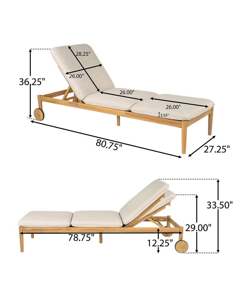 Mondawe Outdoor Chaise Lounge Set of Wheels and Cushions