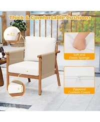 Gouun Acacia Wood Patio Chair with Woven Rope Armrests and Cushions