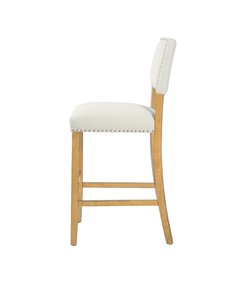 Rainsken Set of 2 Fabric Upholstered Wood Frame Counter Height Barstools with Rivet Decor