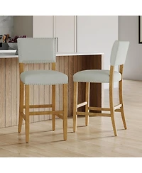 Rainsken Set of 2 Fabric Upholstered Wood Frame Counter Height Barstools with Rivet Decor